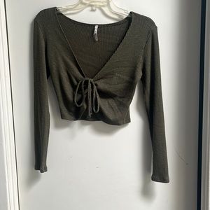 Olive green long sleeve crop top